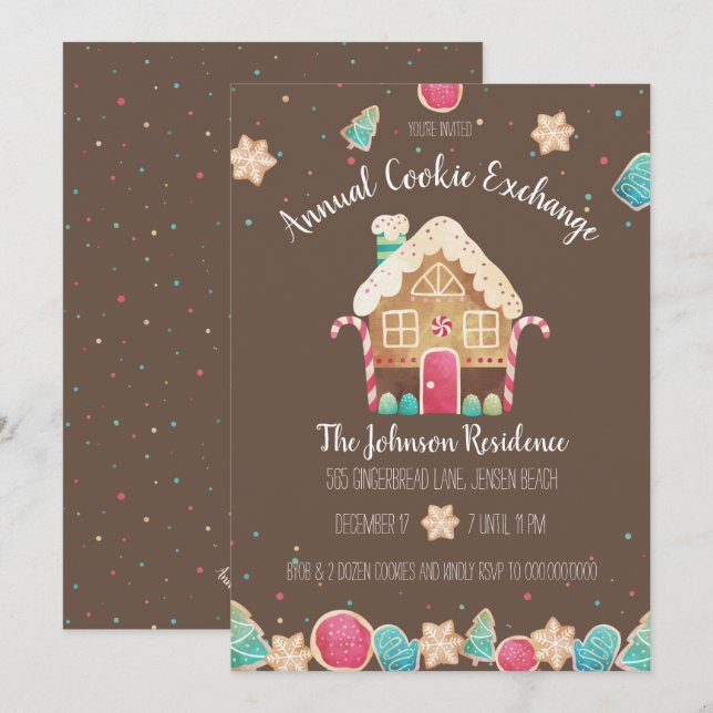 Fun Watercolor Gingerbrot Holiday Cookie Exchange Einladung (Vorne/Hinten)