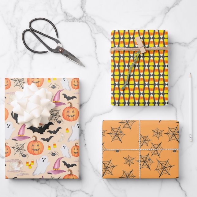 Fun Watercolor Halloween Geschenkpapier Set (Vorderseite)