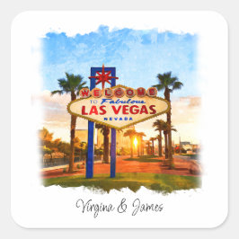 Fun Watercolor Las Vegas Sign Wedding Quadratischer Aufkleber