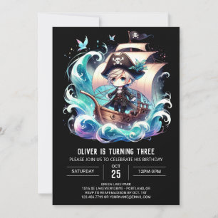 Fun Watercolor Pirate Geburtstag Einladung