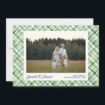 Fun Watercolor Plaid Check Christmas Photos Custom Feiertagskarte<br><div class="desc">This fun holiday card highlights your photo and that's set against a festive watercolor green plaid check background. Add another photo to the back. Customize the front and back text for a truly one of a kind holiday card. A perfect keepsake for family and friends!</div>