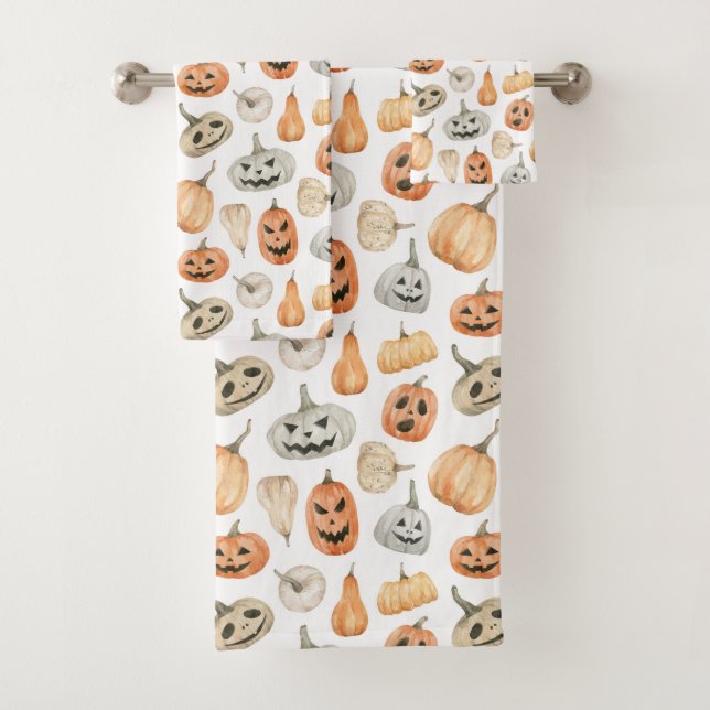 Fun Watercolor Pumpkin Pattern Badhandtuch Set (Insitu)