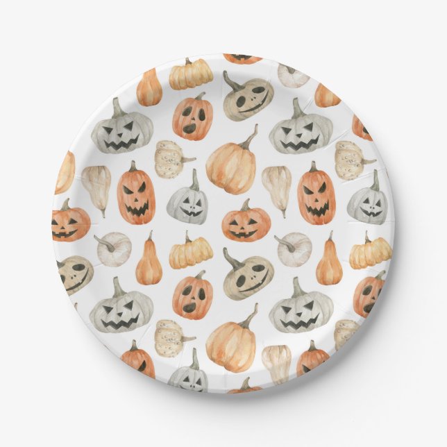 Fun Watercolor Pumpkin Pattern Pappteller (Vorderseite)