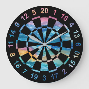 Fun Watercolor Rainbow Dartboard Themed Große Wanduhr