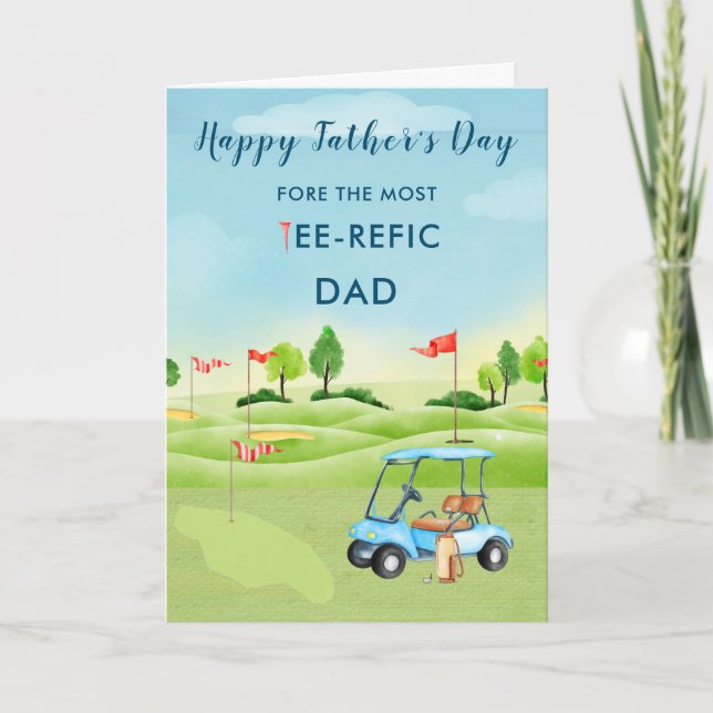 Fun Watercolor Vatertagskarte Golf Thema Karte (Vorderseite)