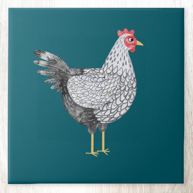 Fun Watercolor Wyandotte Chicken Fliese (Fun Wyandotte Chicken hen watercolor art ceramic tile)