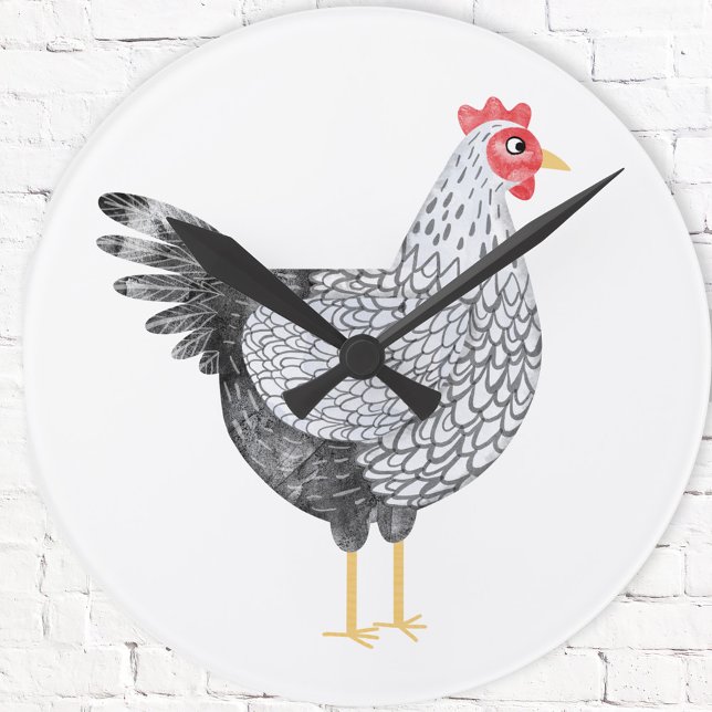 Fun Watercolor Wyandotte Chicken Runde Wanduhr (Fun Wyandotte Chicken hen watercolor art clock)