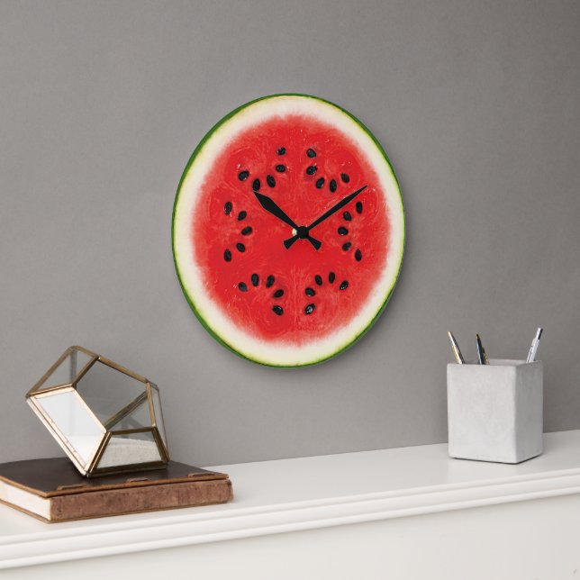 Fun Watermelon Red Summer Frucht Slice Motif Große Wanduhr (Büro)