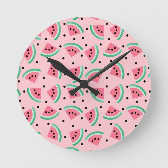 Fun Watermelon Slice Pattern Summer Vibes Runde Wanduhr (Vorderseite)