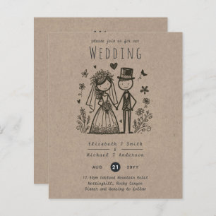 Fun Wedding Cartoon Bride Groom Handgezeichnet