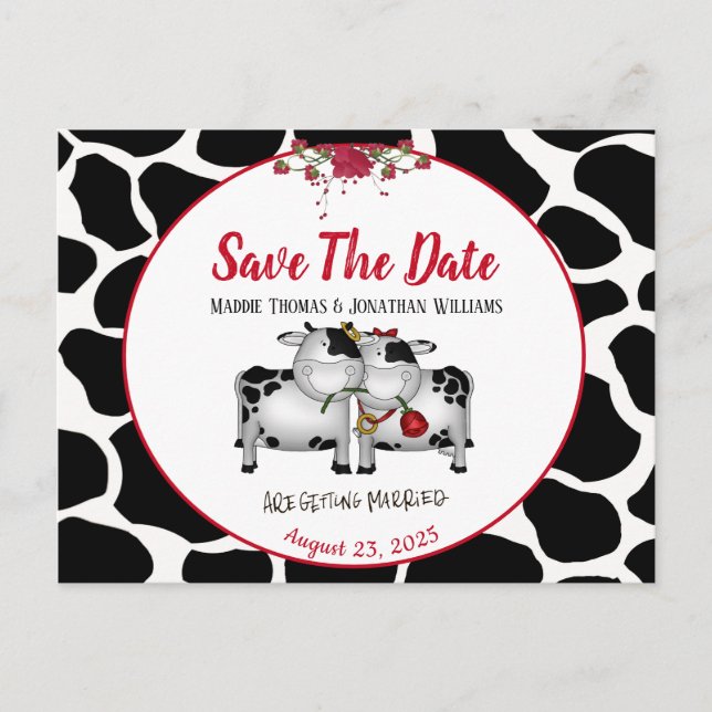 Fun Wedding Cows Save the Date Postkarte (Vorderseite)