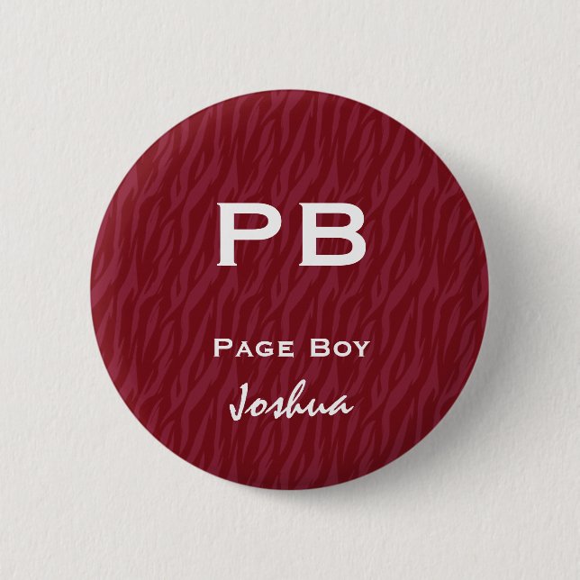 Fun Wedding Role Abbreviation Burgundy Red Zebra Button (Vorderseite)