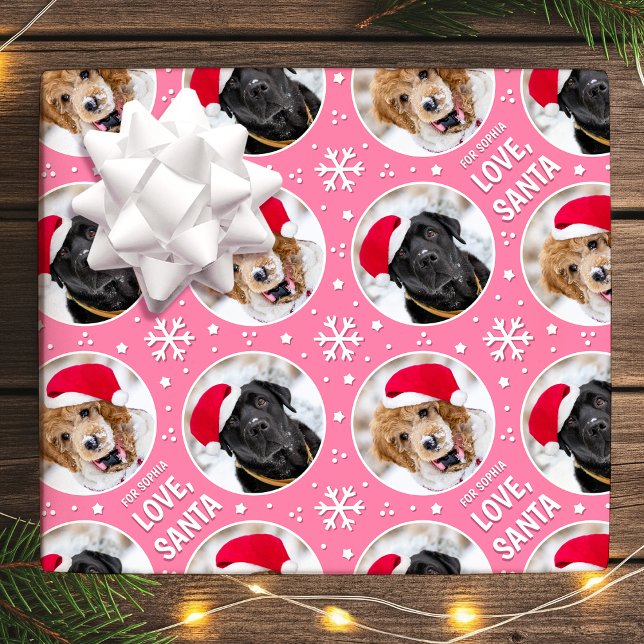 Fun Weihnachten Liebe Santa Custom Foto Name Rosa Geschenkpapier (Von Creator hochgeladen)