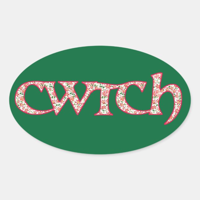 Fun Welsh Cwtch Stickers: Clematis Muster Ovaler Aufkleber (Vorderseite)