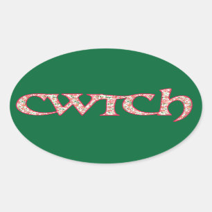 Fun Welsh Cwtch Stickers: Clematis Muster Ovaler Aufkleber