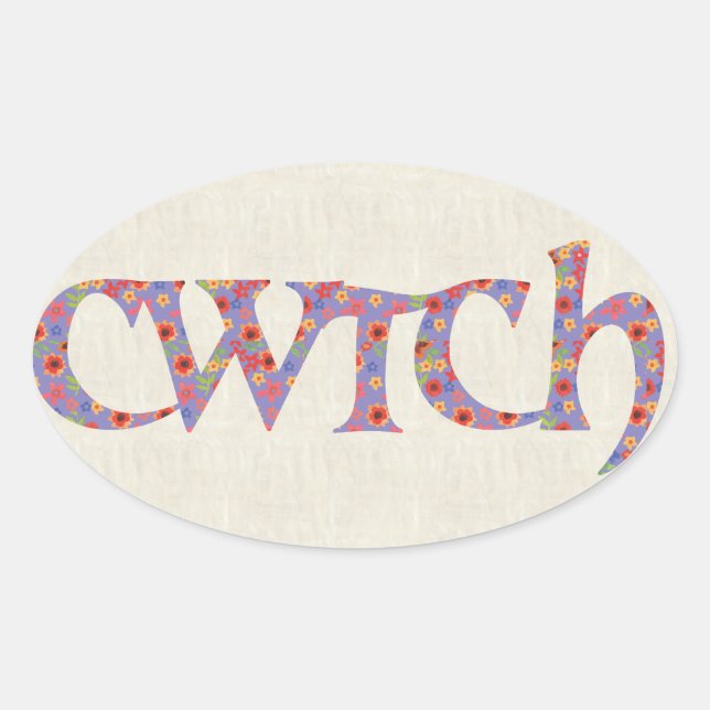 Fun Welsh Cwtch Stickers, Ditzy Blume Ovaler Aufkleber (Vorderseite)