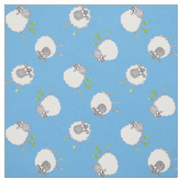 Fun Welsh Sheep auf Blue Pattern Fabric Stoff