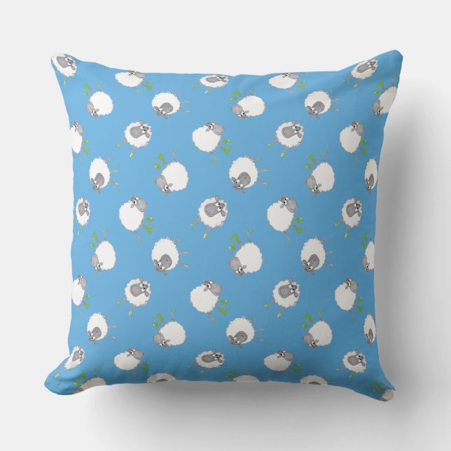 Fun Welsh Sheep Muster auf Sky Blue Background Kissen (Vorderseite)