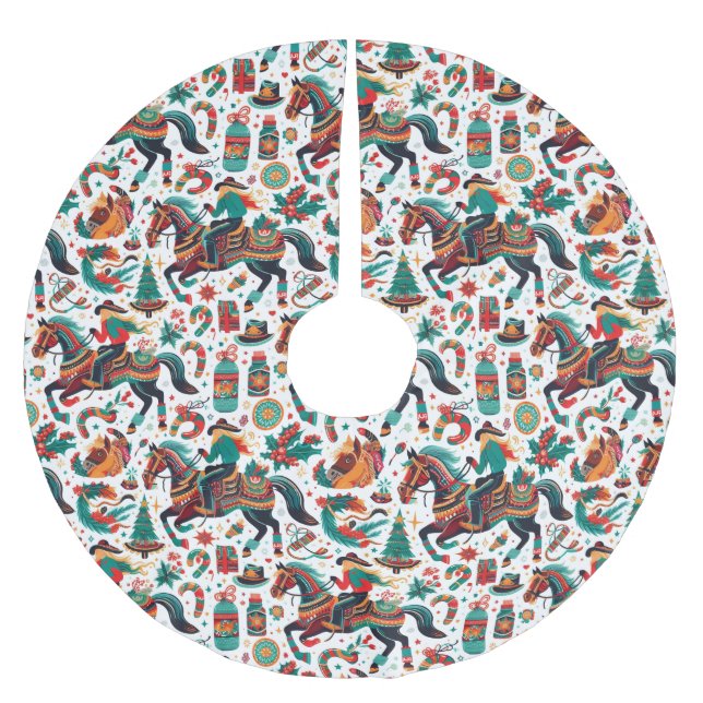 Fun Western HorChristmas Green Polyester Weihnachtsbaumdecke (Vorderseite)