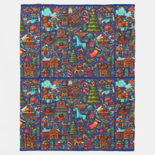 Fun Western Muster Christmas Blue Fleecedecke