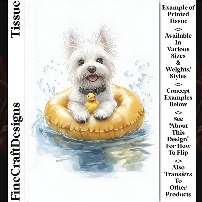 Fun Westie Hund, Gummi Ring & Duck CV5 Decoupage Seidenpapier (Von Creator hochgeladen)