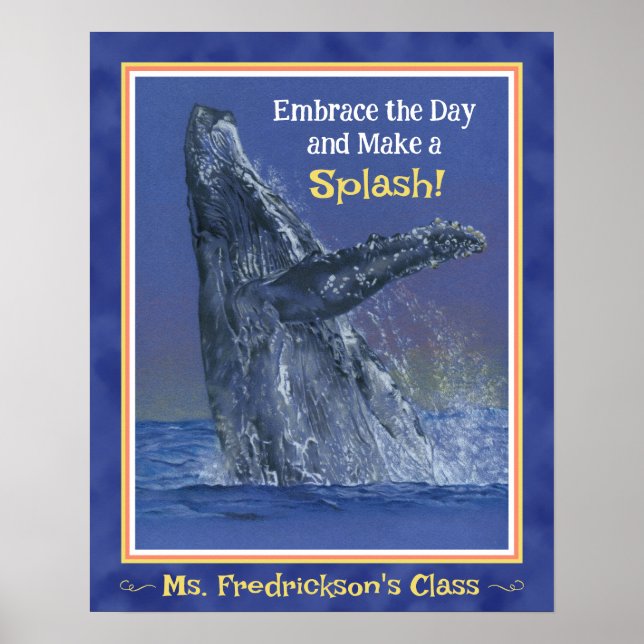 Fun Whale Print für den Unterricht Deep Blue Borde Poster (Vorne)