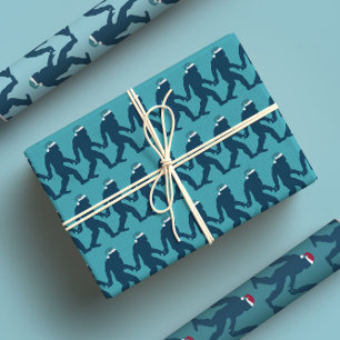 Fun & Whimsical Bigfoot Weihnachtsmannmütze Blauer Geschenkpapier Set