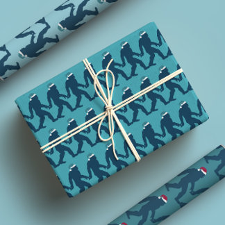 Fun & Whimsical Bigfoot Weihnachtsmannmütze Blauer Geschenkpapier Set