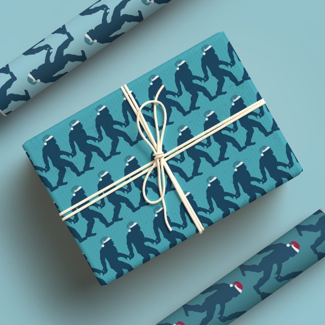 Fun & Whimsical Bigfoot Weihnachtsmannmütze Blauer Geschenkpapier Set (Von Creator hochgeladen)