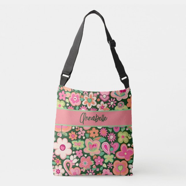 Fun Whimsical Blume Crossbody Tote Bag Tragetaschen Mit Langen Trägern (Vorderseite)