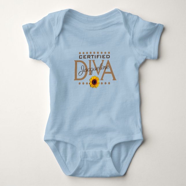 Fun Whimsical Certified DIVA BLUE Baby Strampler (Vorderseite)