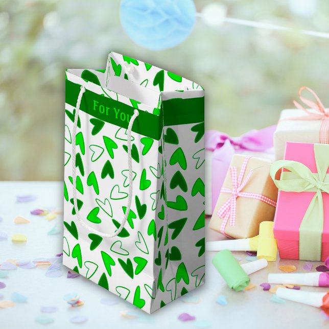 Fun Whimsical Green White Hearts Muster Kleine Geschenktüte (Fun Whimsical Green White Hearts Pattern Small Gift Bag)