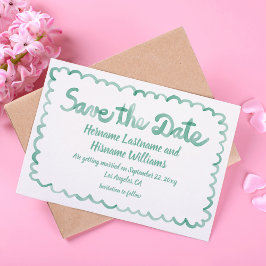 Fun Whimsical Hand gezogen Olive Green Weiß Save The Date