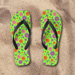 Fun Whimsical Hummingbirds Spring Blumenmuster Mus Flip Flops