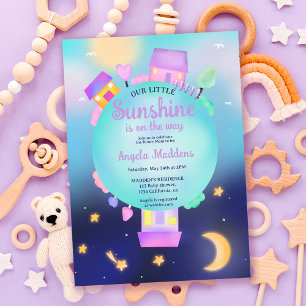Fun whimsical sunshine stars and moon baby shower einladung