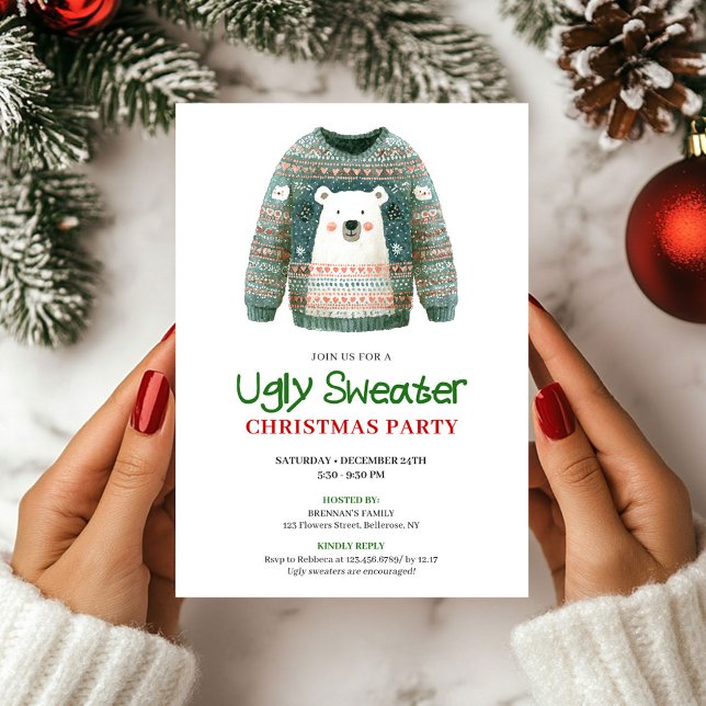 Fun Whimsical Ugly Sweater Holiday Invitation Einladung (Fun Whimsical Ugly Sweater Holiday Invitation)