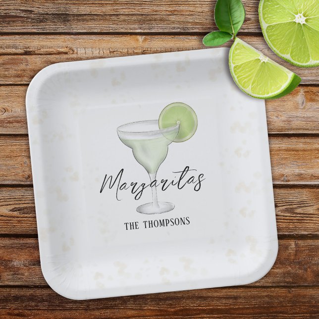 Fun Whimsical Watercolor Margarita Cocktail Drink Pappteller (Von Creator hochgeladen)