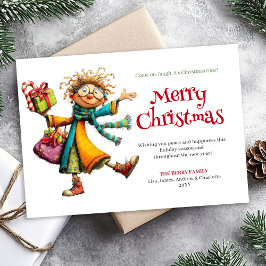 Fun Whimsical Woman Personalized Christmas Card Feiertagskarte