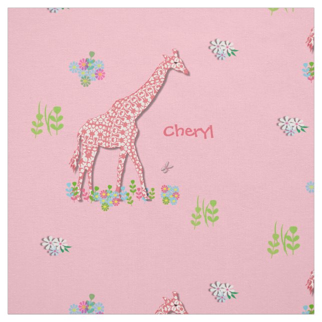Fun Whimsy Pink Gemusterte Giraffen Personalisiert Stoff (Muster)