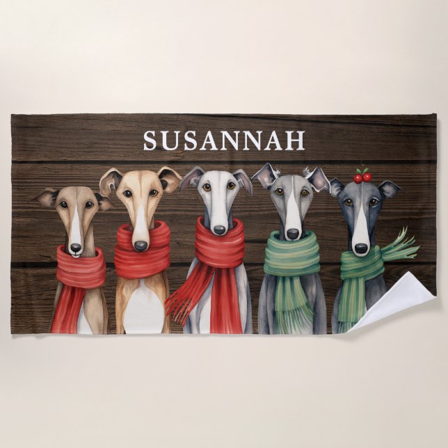 Fun Whippets and Grehyounds Hunde in Scarves Strandtuch (Vorderseite)