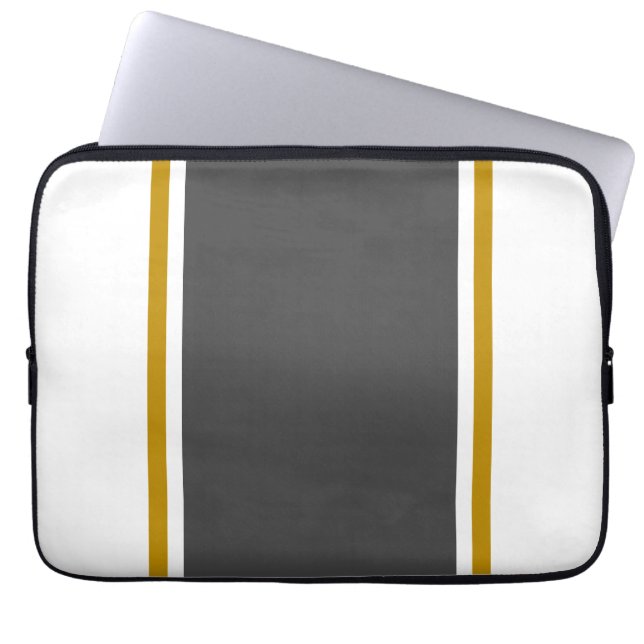 Fun White Bold Dark Gray Wide Centre Pinstripes Laptopschutzhülle (Vorderseite)