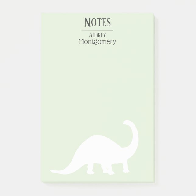 Fun White Brontosaurus Silhouette | PERSONALISIERT Post-it Klebezettel (Vorderseite)