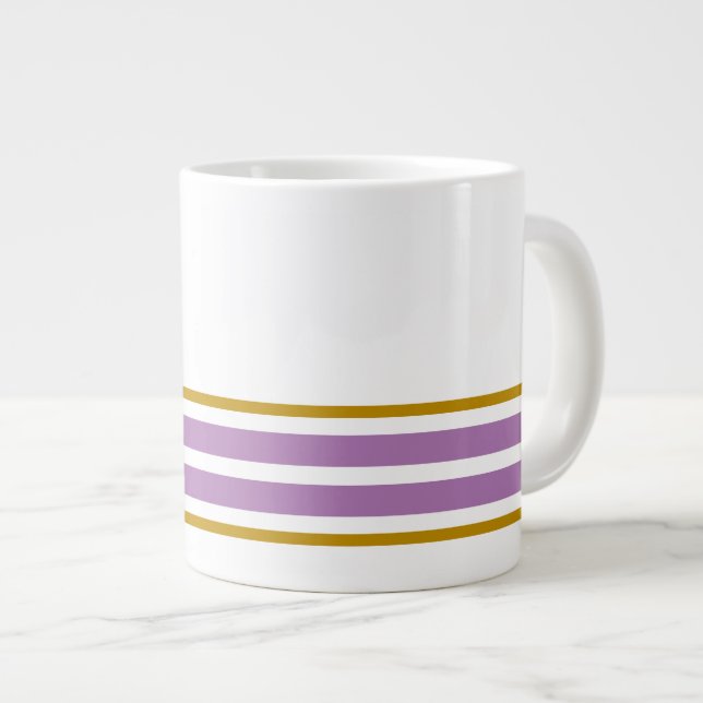 Fun White Lavender Bottom Edge Racing Stripes Jumbo-Tasse (Vorderseite Rechts)