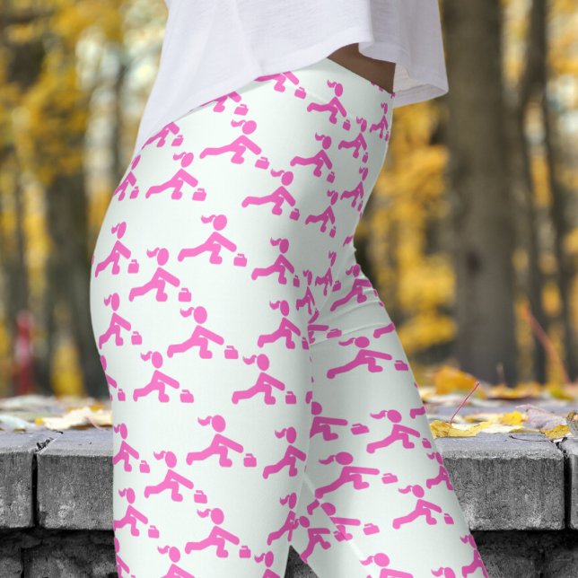 Fun White Mint und Pink Womens Curling Pattern Leggings (Womens Curling on White Mint Cream Leggings)