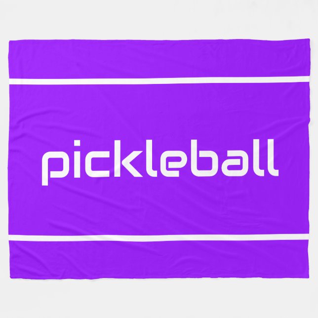 Fun White PICKLEBALL Text Stripes On Bright Purple Fleecedecke (Vorderseite (Horizontal))