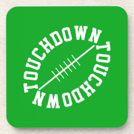 Fun White Slant Football TOUCHDOWN On Bright Green Getränkeuntersetzer