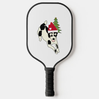 Fun White und Black Dog in Weihnachtsmannmütze Pickleball Schläger