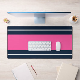 Fun Wide Bold Rosa White Navy Blue Racing Streifen Schreibtischunterlage