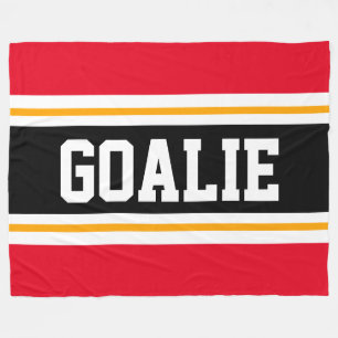 Fun Wide Bright Red Black GOALIE Racing Streifen Fleecedecke