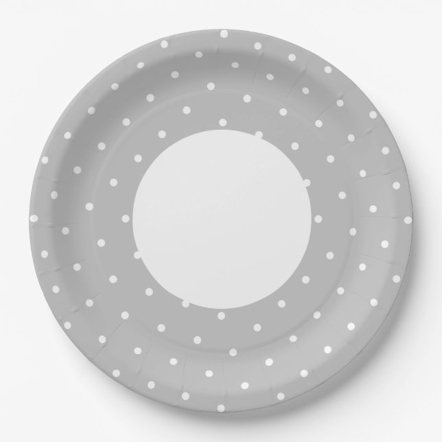 Fun Wide Light Graue weiße Dainty Dots Rim Streife Pappteller (Vorderseite)
